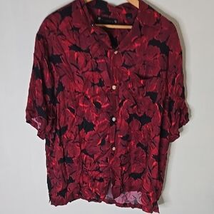 Floral Red and Black Mens Top